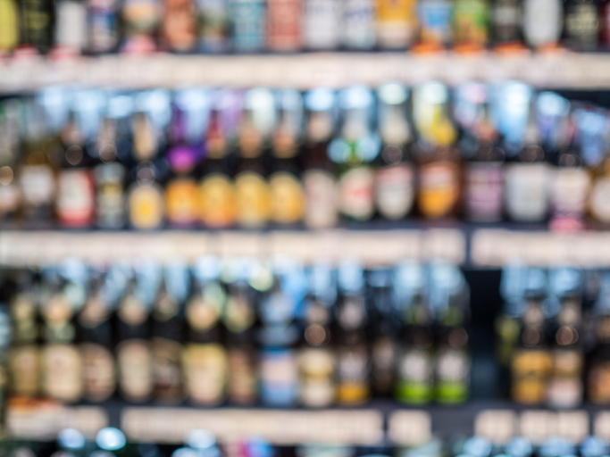 ( alcohol drink) on Shelf in Supermarket Background.for alcohol drink market concept